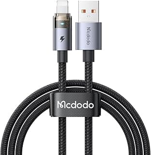Mcdodo Transparent Lightning Cable 1.2m Fast Charging CA-6910, LED Charging Light Data Cable, High Speed Sync Durable Charger Cord, Black