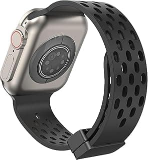 استيك ساعة V Volt متوافق مع ابل واتش مقاس 49mm 45mm 44mm 42mm، سوار رياضي سيليكون ناعم وجيد التهوية مع قفل مغناطيسي للرجال والنساء، لساعات Series SE/8/7/6/5/4/3/2/1/Ultra (أسود)