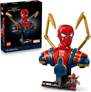لعبة LEGO Marvel Iron Spider-Man Bust - نموذج عرض للكبار يشمل ذراعين متحركين، رأس دوار ومجسم بطل خارق صغير - هدية لمحبي افينجرز - 76326