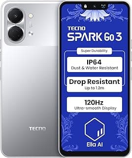 تكنو سبارك جو 3 (رمادي تيتانيوم 4GB+64GB | متانة فائقة ومقاومة للسقوط بتصنيف IP64 | اجراء مكالمات بدون شبكة* | ايلا ال بلغتك الخاصة | شاشة فائقة النعومة 120Hz 6.75 انش | بطارية 5000mAh