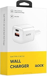 شاحن سريع بمنفذين بقوة 20 وات (USB نوع A وUSB نوع C)، شاحن حائط بتقنية الشحن السريع 3.0 صغير الحجم من اي لوك - أبيض