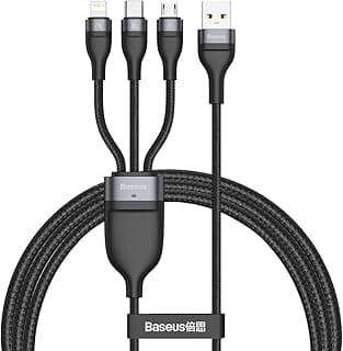 كابل USB سريع 3 في 1، تايب سي 66 وات، لايتنينج 2.4 أمبير، ومايكرو 2 أمبير، كابل بيانات فلاش سيريس 1.2 متر متوافق مع ابل 13 12 11، ماك بوك، ايباد، شاومي، سامسونج، هواوي والمزيد