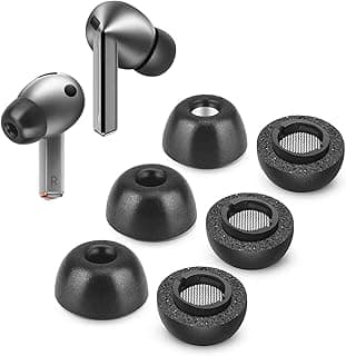 رؤوس ميموري فوم لسماعة سامسونج Galaxy Buds 3 Pro مع شبكة حماية من الأتربة، مريحة، مضادة للانزلاق، بديلة، تتناسب مع علبة الشحن، تقلل الضوضاء، 3 أزواج (XL، أسود)