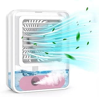 مروحة مكتب محمولة Moreka مع إضاءة ليلية، 3 سرعات، ميني مع بخاخ، صامتة، قابلة للشحن عبر USB، للمكتب والمنزل