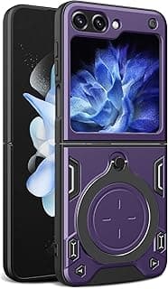 Compatible with Samsung Galaxy Z Flip 6 Case Cover, Camera Sliding Cover, 360 Rotating Ring Holder, Kickstand, Shockproof, Military magnetic car holder for Samsung Z Flip 6 (deep Purple)