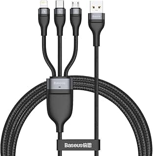 كابل شحن سريع Flash Series ثلاثة في واحد USB إلى M+L+C 5A 1.2 متر رمادي+أسود