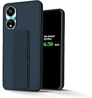 جراب سيليكون خلفي لهاتف هونر X5 Plus مع حزام يد جلدي، مسند خلفي للوضع الأفقي والرأسي، متوافق مع ماجنتيك هولدر (كحلي)