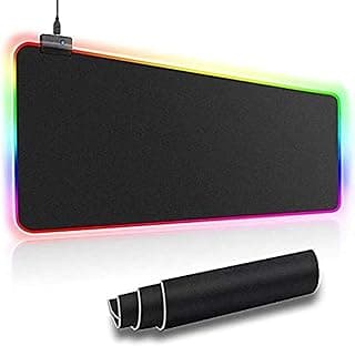 قاعدة ماوس ألعاب مزودة بضوء LED متعدد الألوان بفضاء لوني ار جي بي مقاس 80×30 سم، مناسبة للماوس ولوحة المفاتيح، أسود