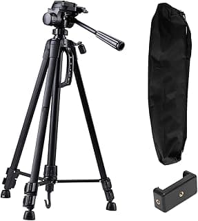 Tripod 3520 Stand Professional Camera with 3-Way Pan Head, 360° Rotation, Adjustable Height 50-140cm, Quick Release Plate, Aluminium Alloy, Carrying Bag, Phone Holder for DSLR and Smartphones