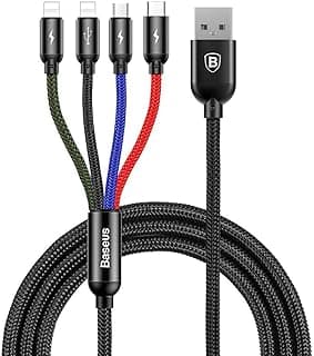 كابل بيانات USB متعدد الشحن 4 في 1 بمنفذ ونوع سي 3.5 امبير للشحن السريع ونقل البيانات من باسيوس 1.2 متر- الألوان باور بنك محول