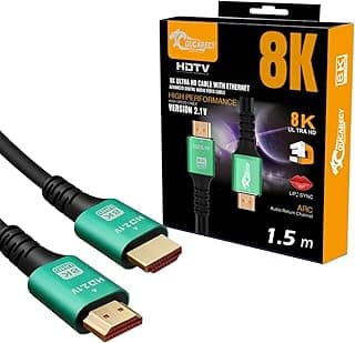 كابل HDMI بطول 1.5م، HDMI 8K، وHDMI 2.1، عالية الدقة HD، سرعة 48Gbps 8K@60Hz HDMI، سلك مضفر وتقنية إرجاع الصوت المحسنة بتقنية المدى الميكانيكي العالي HDR، تقنية دولبي فيجن