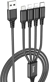 كابل شحن فائق 4 في 1 X76 (2A - 1 متر)، من USB-A إلى Type-C/Micro-USB/Lightning/Lightning، متوافق مع ايفون وايباد وسامسونج وهواوي وشاومي واوبو - أسود