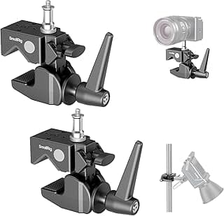 طقم مشابك Super Clamp عدد 2، شديد التحمل بحد أقصى 15 كجم، مع مسمار علوي 1/4 بوصة-20 و 3/8 بوصة-16 على مسمار 5/8 بوصة، لاستوديوهات التصوير وإضاءة الكاميرا، للأنابيب المستديرة والأسطح المسطحة 5318