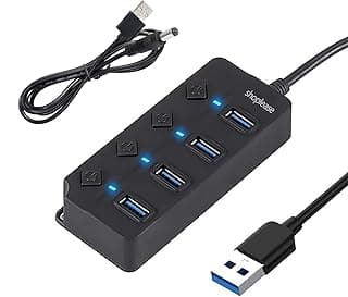 موزع USB 3.0 رفيع للغاية، وصلة USB 4 منافذ مع مفتاح تشغيل/ايقاف فردي، موزع بيانات توسيع محمول