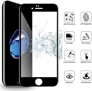 Curved Tempered Glass Screen Protector for iPhone 7/8（Black）,Anti-Scratch， Anti-Fingerprint, Bubble Free（3D Touch Compatible） 9H 5D Curved Mobile Phone toughened Glass Protective Film[2 Pack]