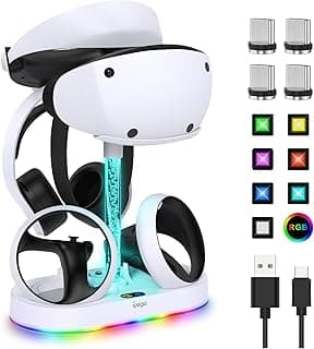 Charging Station for PSVR2 Controller, Fastsnail LED Stands for PlayStation VR2, Accessories for PS5 VR Headset & Sense Controller with 15 RGB Light, for PS VR2 Game Accessories Storage Base