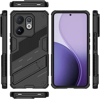 جراب متوافق مع فيفو V60 5G - غطاء ظهر TPU أسود متين مضاد للصدمات مع حامل مدمج، قبضة مانعة للانزلاق وتصميم جديد