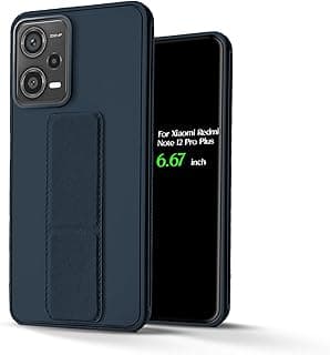 جراب ظهر سيليكون لهاتف شاومي Redmi Note 12 Pro Plus مع حزام يد جلدي، مسند خلفي للوضع الأفقي والرأسي، حامل مغناطيسي متوافق مع شاومي Redmi Note 12 Pro Plus (6.67 بوصة) (كحلي)
