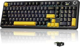 كيبورد العاب ميكانيكي لاسلكي X98 برو من اتاك شارك بشاشة ذكية وزر وسائط RGB 2.4GHz/USB-C/BT5.0 مع قفل ومفتاح تبديل سريع خطي ومفاتيح بي بي تي للكمبيوتر وماك (اسود)