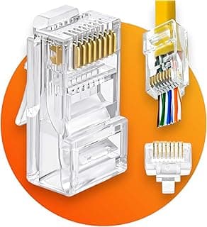 موصلات RJ45 Cat6 للتمرير من خلالها - 100 قابس نموذجي سهل التجعيد لكابل شبكة يو تي بي، للراوتر