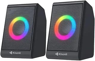 مكبر صوت X12 لايت بمنفذ USB وAUX من كيسونلي، مكبر صوت صغير مبتكر للتابلت والكمبيوتر والموبايل مع إضاءة ار جي بي، لون أسود