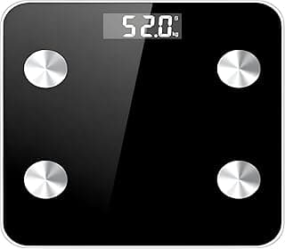 BodyScale Pro digital body weight scale with USB charging and Bluetooth connectivity to sync 11 metrics with fitness apps; fat percentage on tempered glass, touchscreen, black, 180 kg capacity, squar