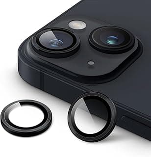 Camera Lens Protector Aluminum Alloy Full Lens Ring Fit Cover with Tempered Glass Circle Film for Apple iPhone 13 6.1 inch (Black)