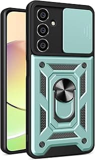 جراب متوافق مع سامسونج Galaxy A55 5G مع غطاء منزلق للكاميرا وحلقة دوارة 360 درجة ومسند، جراب موبايل مضاد للصدمات لهاتف سامسونج Galaxy A55 5G من Grabist (أخضر)