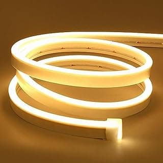 شريط إضاءة نيون LED، 5 متر أبيض دافئ، 12 فولت مرن، سيليكون للمطبخ وغرف النوم والديكور الداخلي والخارجي، محول 12 فولت 2 أمبير