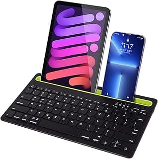 Bluetooth Keyboard, Multi-Device Wireless Keyboard, Rechargeable Wireless Small Keyboard with Stand Slot, Ultra-Slim Portable Tablet Keyboard Compatible with Tablet Smartphone Laptop PC-Black