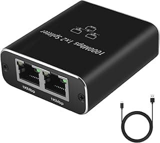 Ethernet Switch 2 Ports 1000Mbps Network Splitter 1 to 2 RJ45 LAN Switch With Type C Power Cable For Cat5/5e/6/7/8 Cable Router, Plug & Play