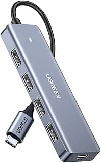 موزع USB-C بـ4 منافذ الى USB 3 من يوجرين، محول ومنفذ شحن لماك بوك برو واي ماك وسامسونج جالاكسي نوت 10 S10 S9 وال جي وجوجل وكروم وبيكسل وديل XPS واوكولوس ريفت , متعدد الالوان رمادي