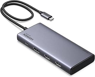 قاعدة توصيل ريفودوك برو 308 ثلاثية العرض من يوجرين، موزع USB C 2HDMI DP (4K @ 60Hz كحد أقصى)، 10Gbps 4 × منافذ USB (2 USB A و2 USB C)، PD 100 وات، متوافقة مع ماك بوك اير/برو، زين بوك، ميت بوك