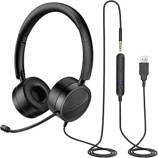 سماعة راس سلكية بميكروفون USB 3.5 ملم من نيو بي، سماعة راس احترافية مريحة للالعاب للكمبيوتر الشخصي وماك والهواتف الذكية والتابلت وسكايب والكمبيوتر المكتبي وبلاي ستيشن 3 وبلاي ستيشن 4