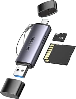 قارئ بطاقات SD المحمول USB النوع سي وUSB 3.0 محول بطاقة الذاكرة OTG، ذو فتحتان لبطاقة TF من يوجرين