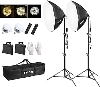 Softbox Lighting Kit,FGen 135W LED Bulb Softbox with Ruggedised Tripod and Remote Control Dimmable 3000-6500K 3 Colour Temperatures Suitable for Studio Lighting,Photo Shoots and Video Recording
