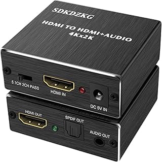 مستخرج وموزع صوت 4K x 2K HDMI، محول صوت HDMI إلى HDMI وبصري TOSLINK SPDIF مع محول موزع صوت ستيريو 3.5 مم، أسود