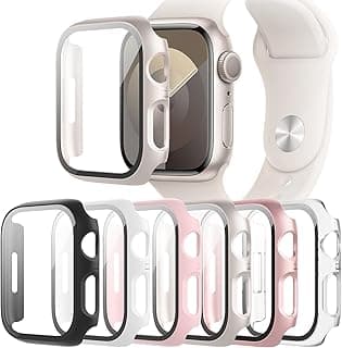 طقم 6 قطع جراب متوافق مع ابل واتش Series 11/10 مقاس 42mm مع واقي شاشة زجاجي، جراب حماية صلب ونحيف QCKANLJ لـ iWatch مقاس 42mm