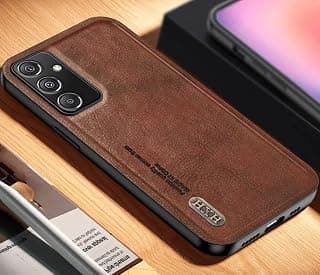 جراب هاتف متوافق مع سامسونج Galaxy A26 جلد PU بتصميم ريترو مع لوحة حديدية مدمجة للمغناطيس ومضاد للصدمات (بني)