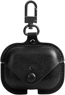 SEIGE Leather Case Cover Compatible with Apple Airpods Pro 2 2nd Generation, Leather Protective Case Cover Skin with Carabiner Clip (Black)