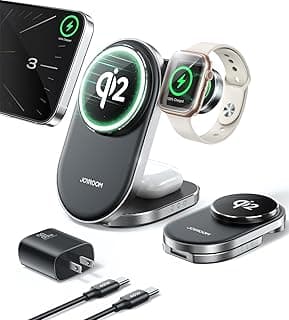 شاحن لاسلكي مغناطيسي 3 في 1 Qi2 من Joyroom JR‑W17 – قاعدة شحن سريع 15 وات Qi2 لـ iPhone، ابل واتش، AirPods مع محاذاة MagSafe، أسود | ضمان 12 شهر