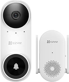 EZVIZ جرس باب فيديو ذكي CS‑CP3 2K - 3 ميجابكسل، كشف الحركة، صوت ثنائي الاتجاه، يعمل بالبطارية، رؤية ليلية ملونة، جرس باب واي فاي مع تخزين سحابي وmicroSD - ابيض