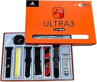 Ultra3 Smart Watch, Elegant Design 49MM, Fitness Tracker, Calls, Wireless Charging, for IOS & android store, for men and women, 7 straps, straps print and package box may vary (orange)