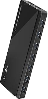 موزع USB 3.0 بـ 7 منافذ بيانات ومنفذي شحن ذكيين من تي بي -لينك، متوافق مع نظام التشغيل ويندوز وماك وكروم ولينكس، زر تشغيل/إيقاف، تصميم محول