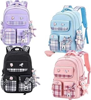Cute School Backpack for Teen Girls Elementary Preschool Middle School Bag Cute Plaid Design 46x32x20cm with Multi Pockets and Adjustable Strap Multicolor (1 Piece)