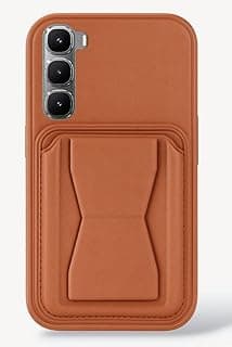 جراب جلد متوافق مع Infinix HOT 60 PRO، مضاد للصدمات مع مكان للبطاقات ومسند مدمج (بني)