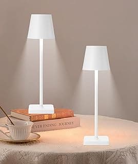 2Pack Cordless Table Lamp, LED Rechargeable Desk Lamp, 5200mAh Battery Table Light, Aluminum Shell, 3 Color Stepless Dimming for Outdoor/Patio/Camping White