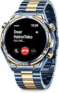 RW-69 Waterproof Smart Watch - Luxury Blue & Gold Stainless Steel Band, HD Touchscreen, Bluetooth Calls, Health Monitoring, Long Battery Life - Compatible with iOS & Android