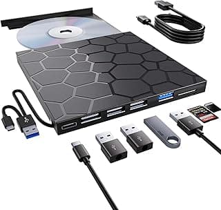 محرك أقراص CD/DVD خارجي للاب توب، مشغل DVD محمول 8 في 1 USB 3.0 CD/DVD-ROM +/-RW، قارئ أقراص USB خارجي متوافق مع لاب توب وماك وويندوز 11/10/8/7 لينكس