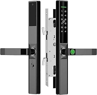 Smart Door Lock with Handle - Biometric Keyless Entry - Fingerprint Reader, Touchpad, App Control, Alexa Ready - IP55 Waterproof Slim Sliding Door - Auto-Lock System